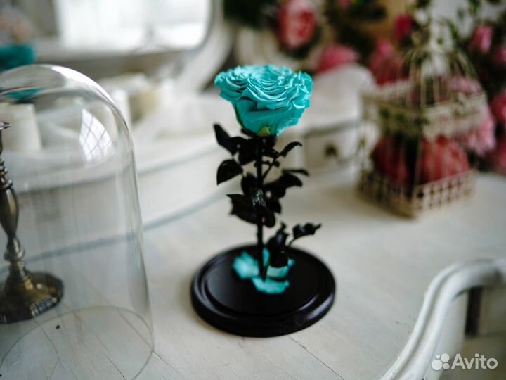 Роза в колбе Deluxe Морская волна