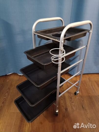 Тележка парикмахерская на колесах напольная черная