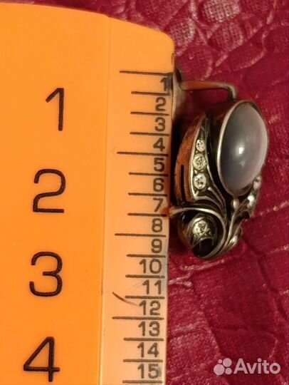 Кольцо, серьги, кошачий глаз, Мельхиор СССР