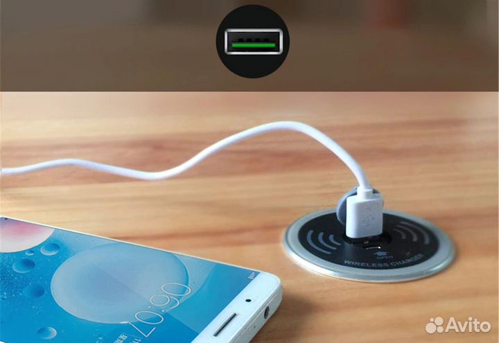Беспроводное З/У Qi в Столешницу/Авто 15W 5/9V USB