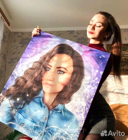 Портреты по фото на холсте на праздник с доставкой