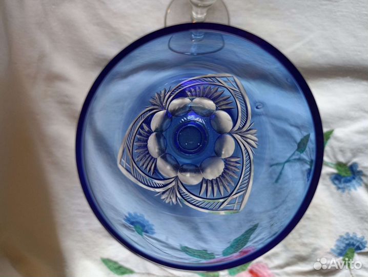 Два старинных фужера синего стекла