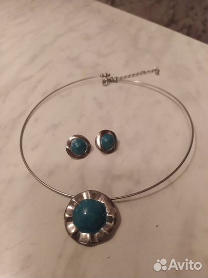 Колье чокер с бирюзой и сережками