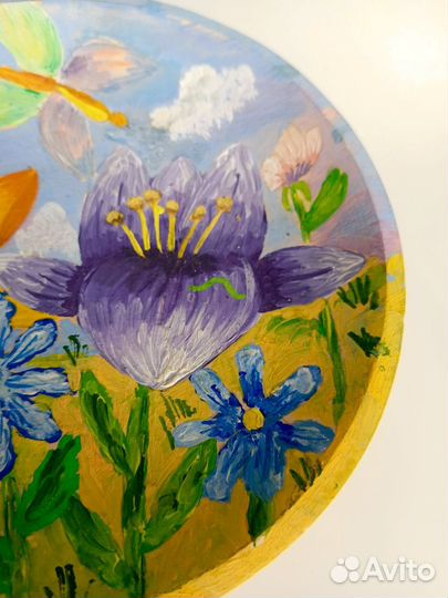 Деревянная тарелка ручная роспись сувенирная