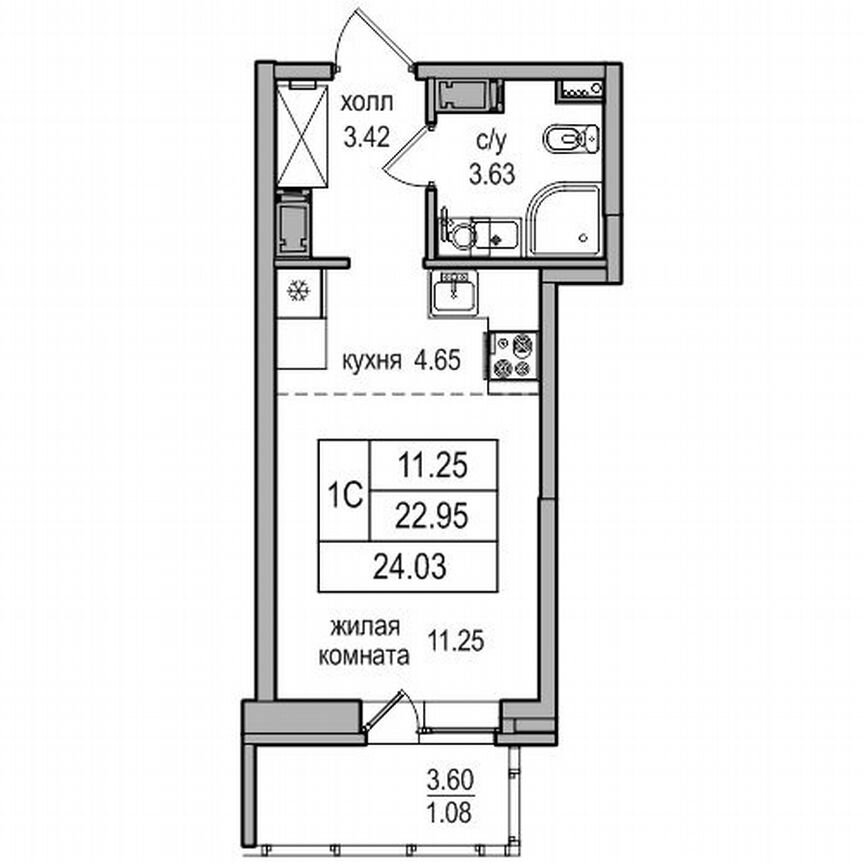 Квартира-студия, 24 м², 5/27 эт.