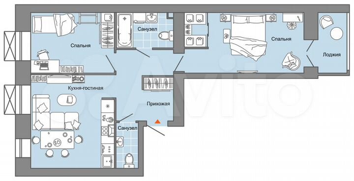 3-к. квартира, 64 м², 1/6 эт.