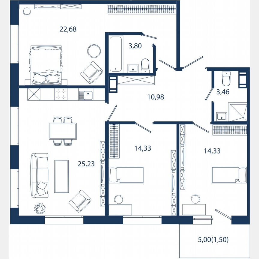 4-к. апартаменты, 96,3 м², 3/5 эт.