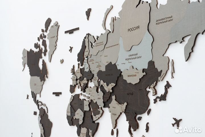 Карта мира из дерева 150х90см