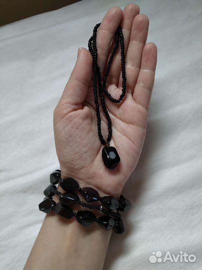 Комплект браслет и подвеска чёрные