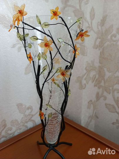 Ваза для цветов стекло и металл