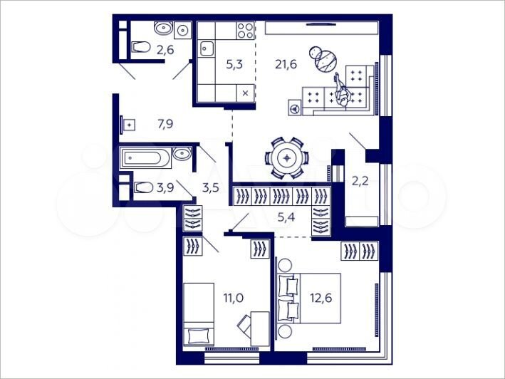 2-к. квартира, 74,7 м², 12/31 эт.