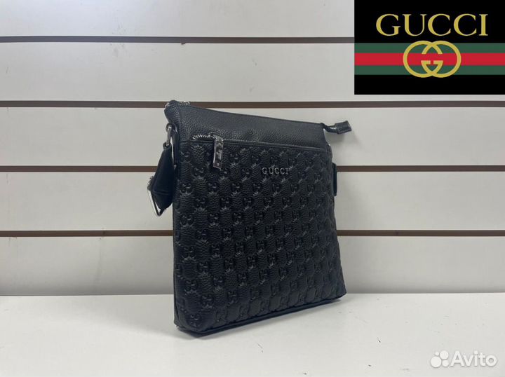 Мужская кожаная сумка через плечо Gucci