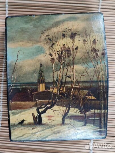 Шкатулка Федоскино.Грачи прилетели