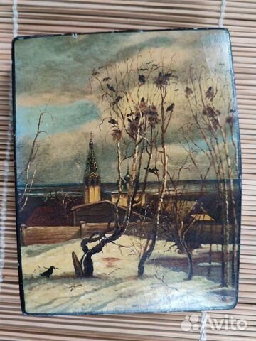 Шкатулка Федоскино.Грачи прилетели