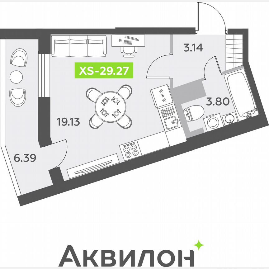 Квартира-студия, 29,3 м², 3/12 эт.
