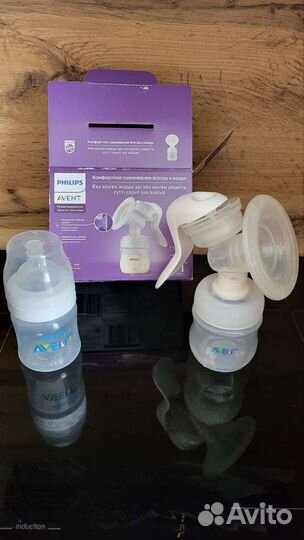 Молокоотсос avent ручной + бутылочка