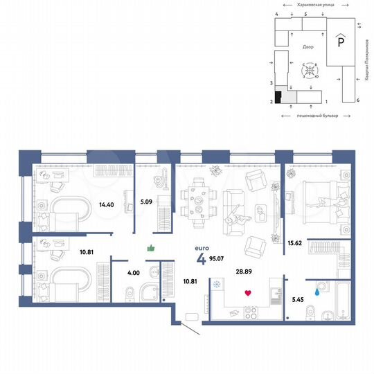 4-к. квартира, 95,1 м², 5/25 эт.