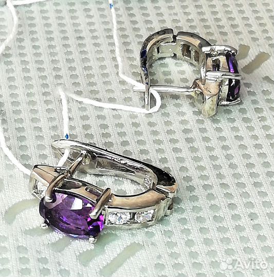Серьги серебро аметист С232