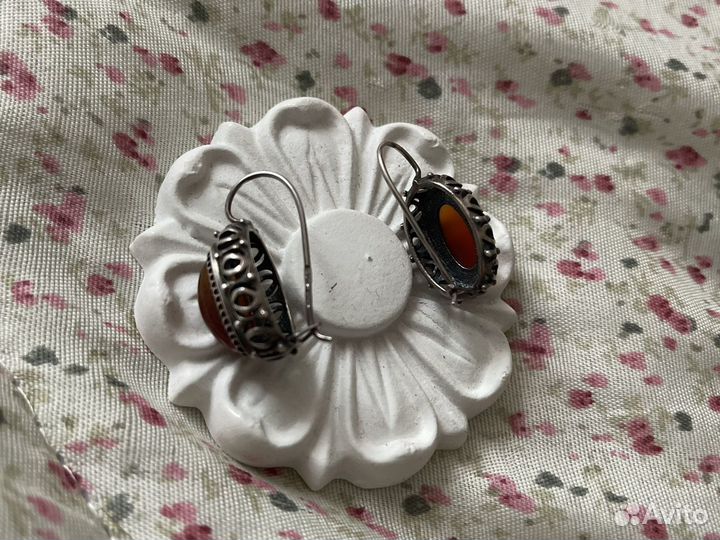 Серьги серебро СССР с сердоликом