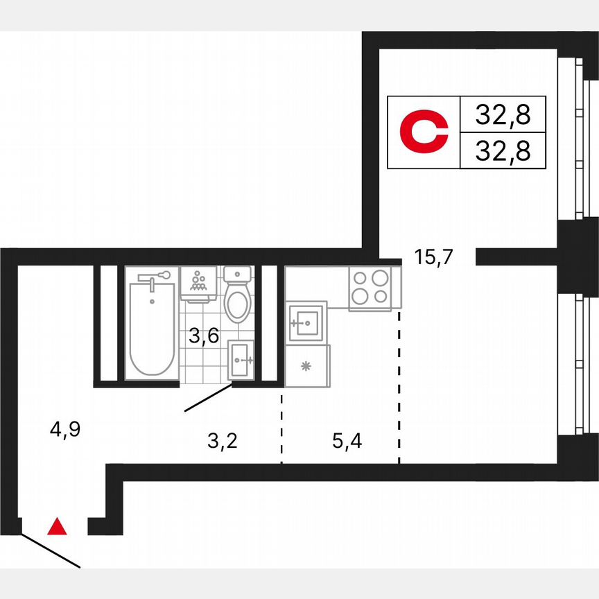 Квартира-студия, 32,8 м², 28/29 эт.