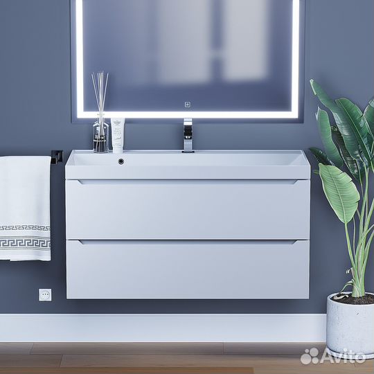 Тумба с раковиной для ванной подвесная, белая