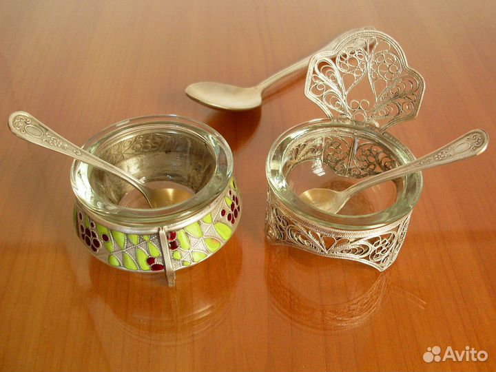 Раритетные горчичницы. Мельхиор. Скань филигрань