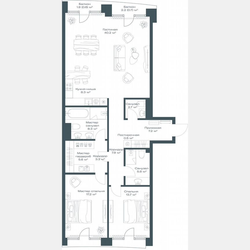 3-к. квартира, 122 м², 3/11 эт.
