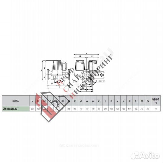 Насос DPH 180/360.80 T PN10 3х230-400В/50Гц DAB 50