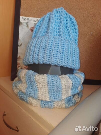 Комплект шапка и снуд женский + подарок митенки