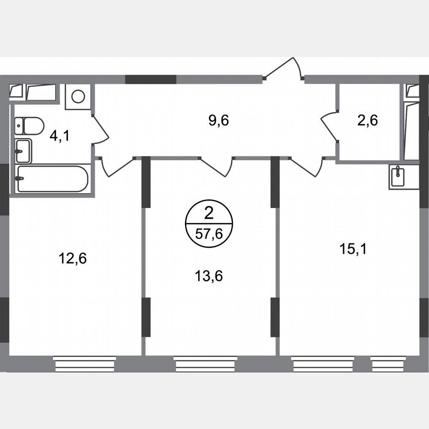 2-к. квартира, 57,6 м², 17/17 эт.