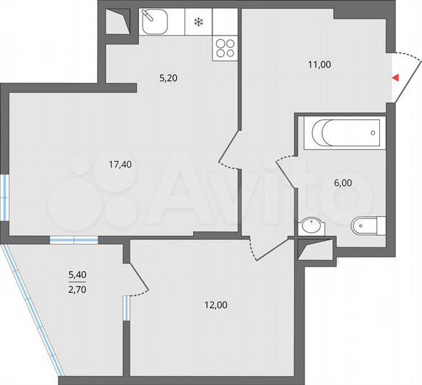 2-к. квартира, 40,9 м², 3/27 эт.