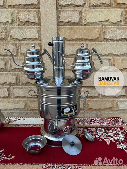 Самовар 8 литров на дровах с двумя чайниками