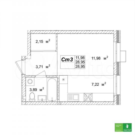 Квартира-студия, 29 м², 6/9 эт.