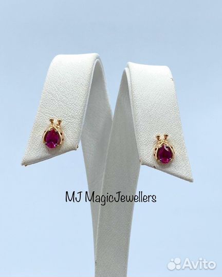 Золотые серьги-пусеты с цветными фианитами