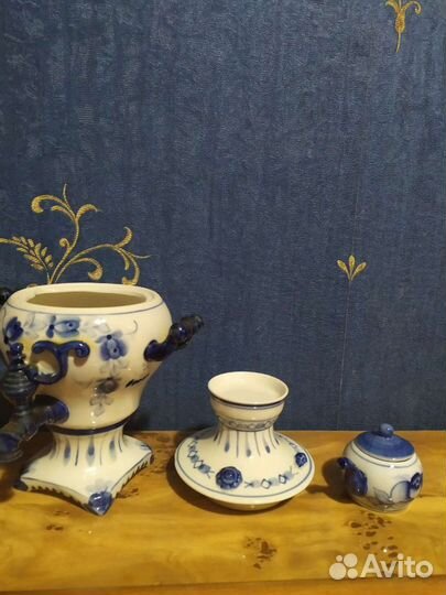 Гжель самовар с чайничком 1950-60г