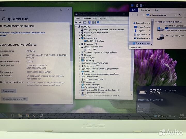 Идеальный как новый ноутбук Asus intel/4gb/ssd