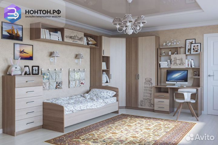 Кровать Город одинарная 0.9 м ясень шимо темный