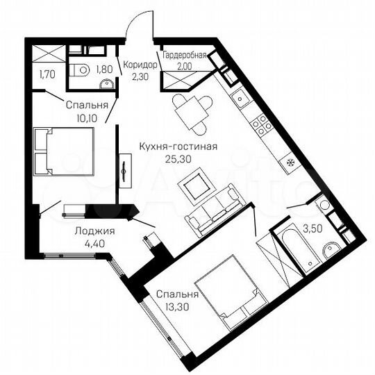 2-к. квартира, 62,2 м², 12/12 эт.