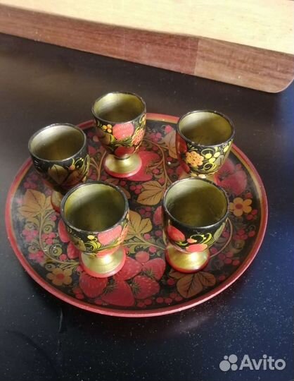 Рюмки на подносе, расписные хохлома
