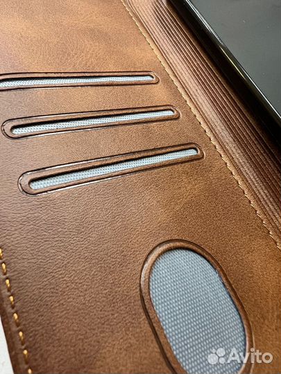 Чехол книжка Redmi 9A премиум кожа коричневая