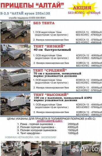 Прицеп легковой Б-2.5 алтай 255х130