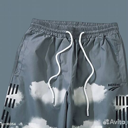 Спортивные штаны NO name серо голубые С принтом об