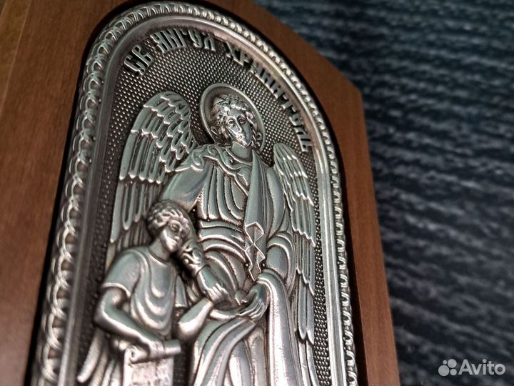 Икона Ангел Хранитель с младенцем серебро буК