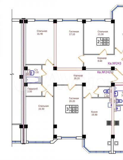 3-к. квартира, 98,4 м², 7/8 эт.