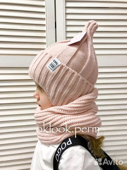 Зимний комплект шапка/снуд на завязках