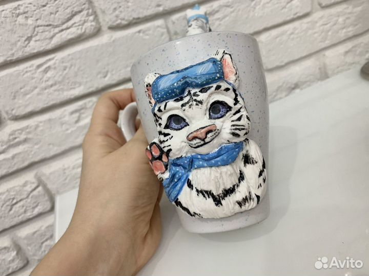 Новая кружка «Снежный барс сноубордист»+ ложка