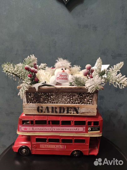 Новогодняя гирлянда, композиция с снеговиком