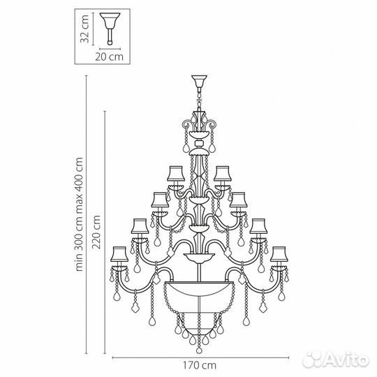 Люстра подвесная металл и текстиль прованс
