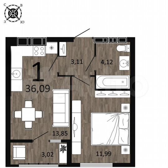 1-к. квартира, 36,1 м², 14/25 эт.