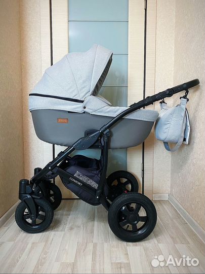 Крутая, Стильная коляска 2 в 1, экокожа+ткань